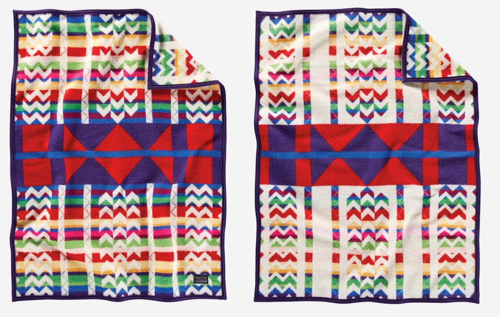 Bold colors and arrow shapes, Wendy Ponca's Morning Cradleboard blanket