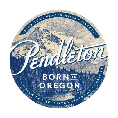 Logo for Pendleton Woolen Mills, "Born in Oregon"