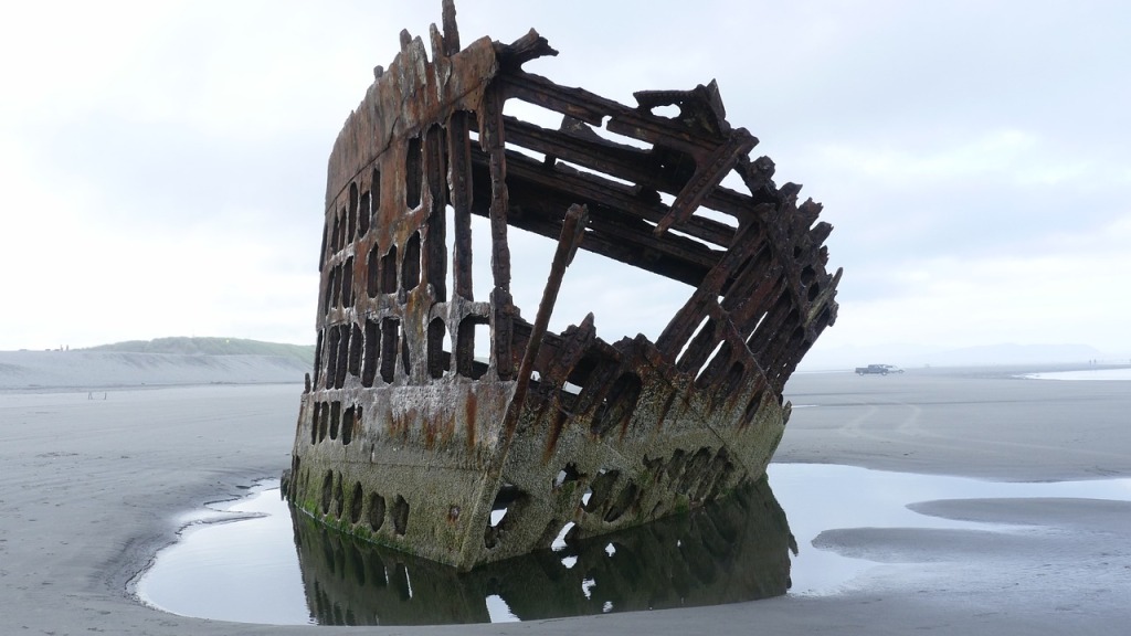 The wreck of the Peter Iredale in Fort Stevens State Park, Oregon. 